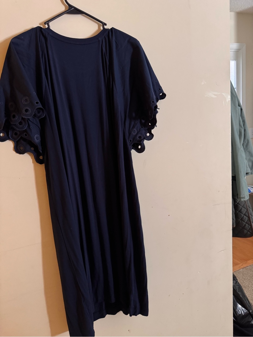 LOFT Navy Eyelet Flutter Sleeve Midi Dress